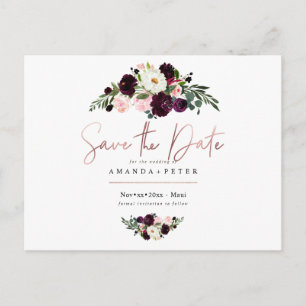 Rustic Bloom, Burgundy Flowers Spara datumet Vykort