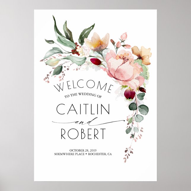 Rustic Bloom Cascading Flowers Fall Wedding Poster (Framsidan)