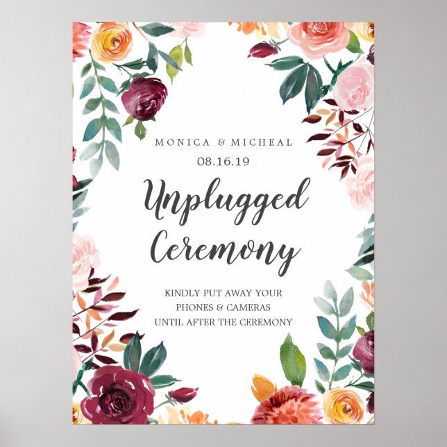 Rustic Bloom Chic Unplugged Bröllop Ceremony-tecke Poster (Framsidan)