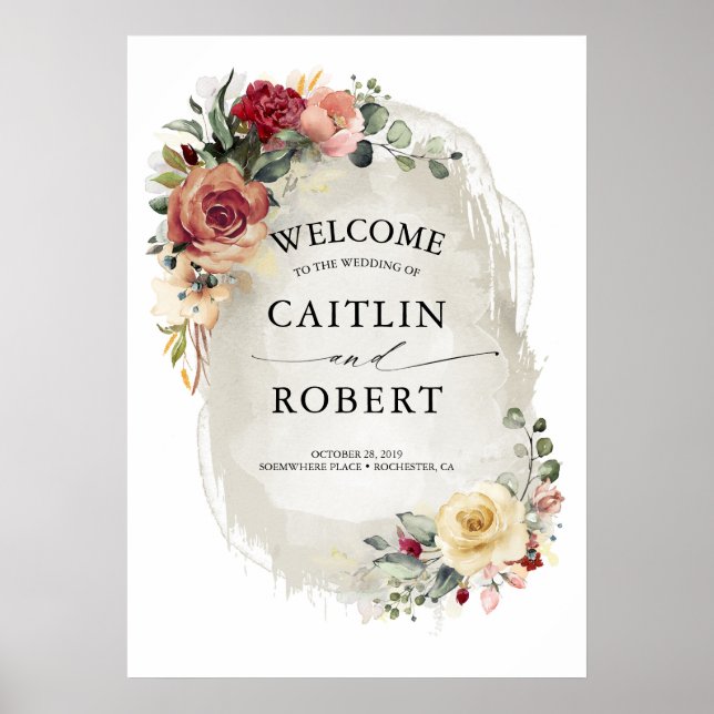 Rustic Bloom Elegant Fall Wedding Poster (Framsidan)