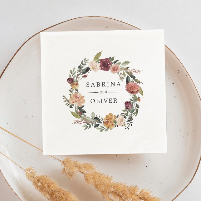 Rustic Bloom | Personlig blomsterkrans bröllop Pappersservett (Skapare uppladdad)