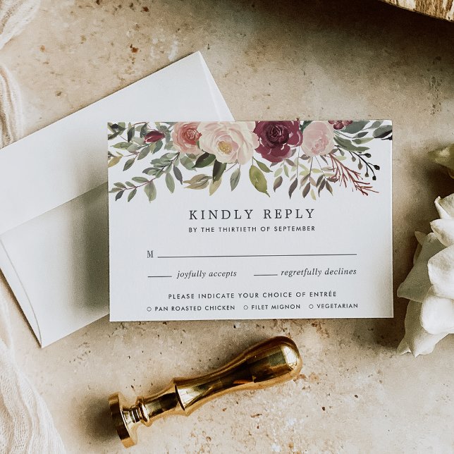 Rustic Bloom RSVP Card with Meal Choice OSA Kort (Skapare uppladdad)