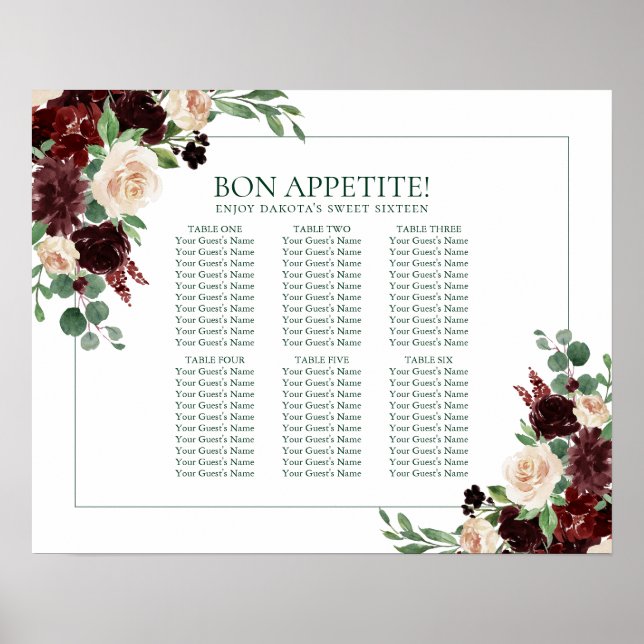 Rustic Blooms | Terracotta Marsala 6 Bord Seating Poster (Framsidan)