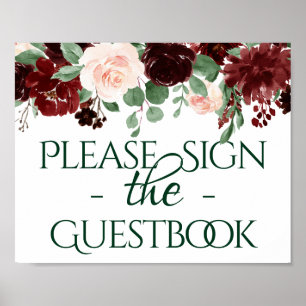 Rustic Blooms Terracotta Marsala Guestbook-tecke Poster