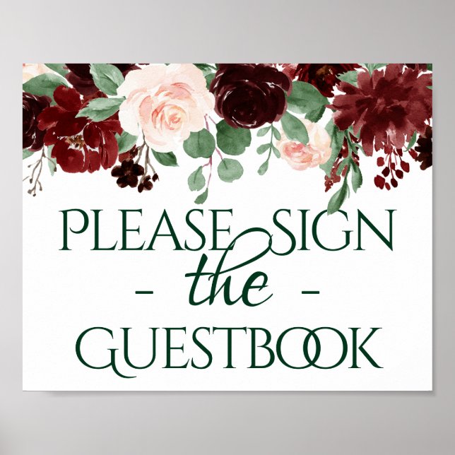 Rustic Blooms | Terracotta Marsala Guestbook-tecke Poster (Framsidan)