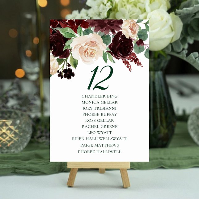 Rustic Blooms | Terracotta Marsala Red Guest Namn Bordsnummer (Skapare uppladdad)