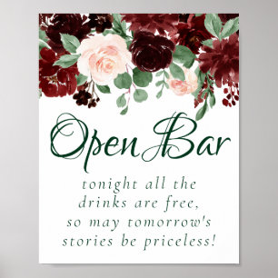 Rustic Blooms   Terracotta Marsala Red Open Pub Poster