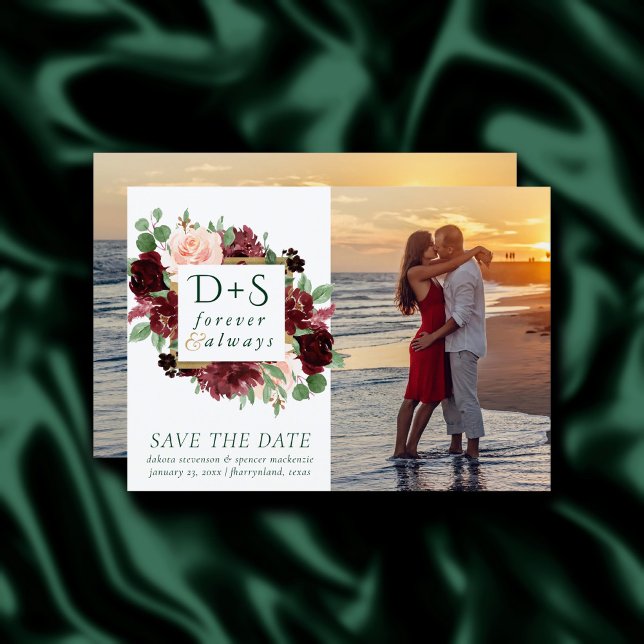 Rustic Blooms | Terracotta och Marsala Red 2 Photo Spara Datumet (Skapare uppladdad)