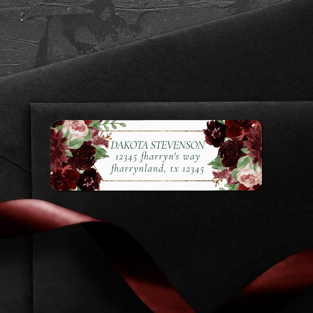 Rustic Blooms | Terracotta och Marsala Red Adress Returadress Etikett (Skapare uppladdad)