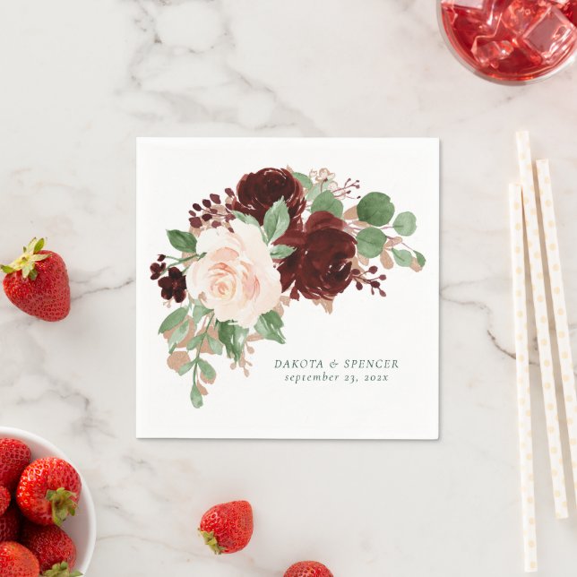 Rustic Blooms | Terracotta och Marsala Red Anpassn Pappersservett (Insitu)