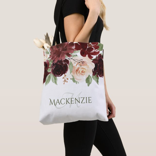 Rustic Blooms | Terracotta och Marsala Red Anpassn Tygkasse (Närbild)
