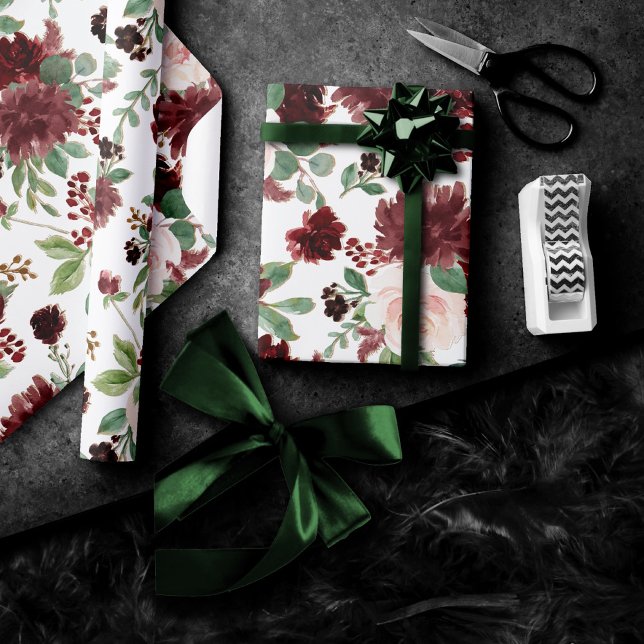 Rustic Blooms | Terracotta och Marsala Red Mönster Presentpapper (Skapare uppladdad)