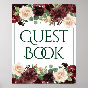 Rustic Blooms Terracotta och Marsala Red Sign-In Poster