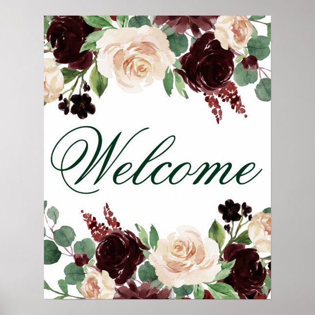 Rustic Blooms | Terracotta och Marsala Red Welcome Poster (Framsidan)
