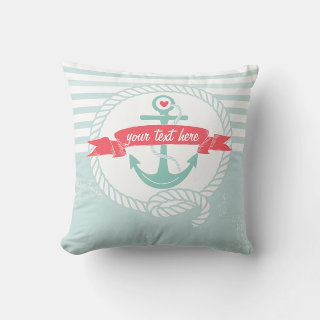 Rustic Blue Anchor Nautical Rand Anpassningsbar Pi Kudde (Framsida)