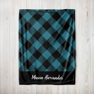 Rustic Blue and Black Buffalo Check Monogram Fleecefilt