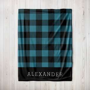 Rustic Blue and Black Buffalo Check Monogram Fleecefilt