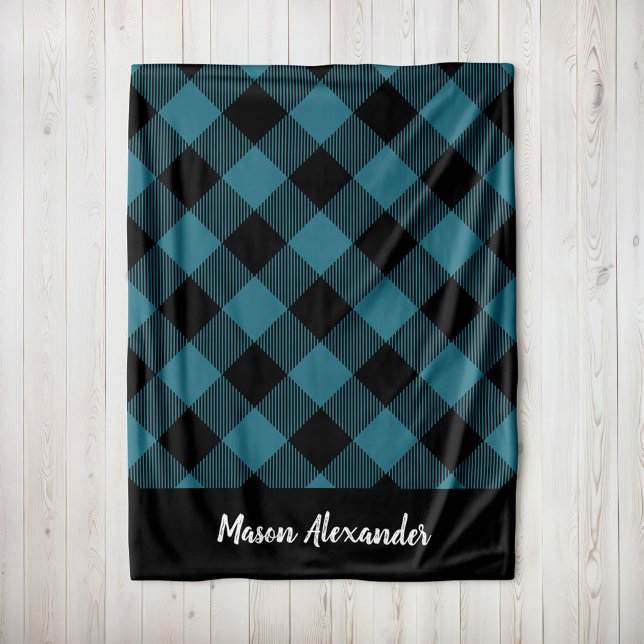 Rustic Blue and Black Buffalo Check Monogram Fleecefilt (Skapare uppladdad)