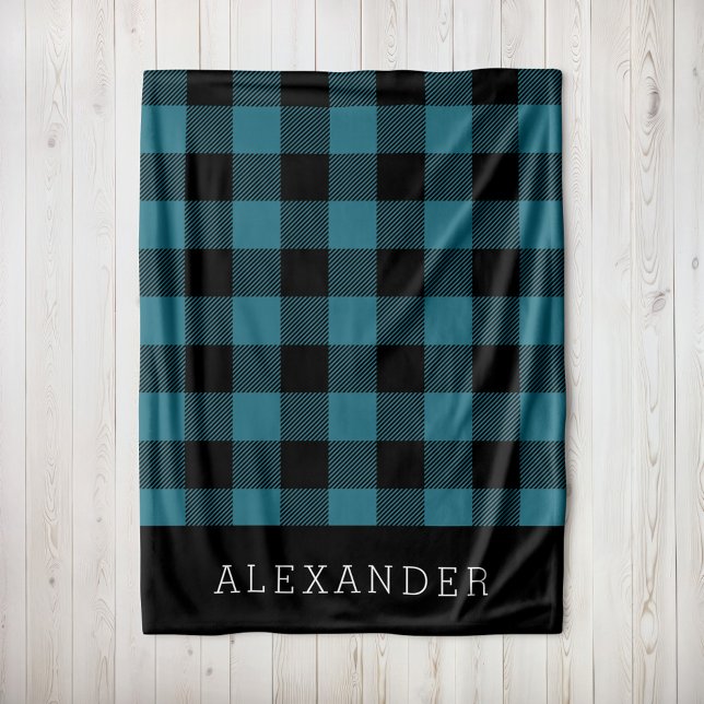Rustic Blue and Black Buffalo Check Monogram Fleecefilt (Skapare uppladdad)