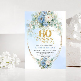 Rustic Blue and Gold 60th Birthday Invitation Inbjudningar