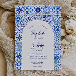 Rustic Blue Arch portugisisk Tile Bröllop Inbjudningar