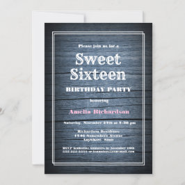 Rustic Blue Barn Wood Sweet 16 Födelsedagsfester Inbjudningar