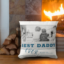 Rustic Blue Best pappa Far's Day Photo Collage Kudde