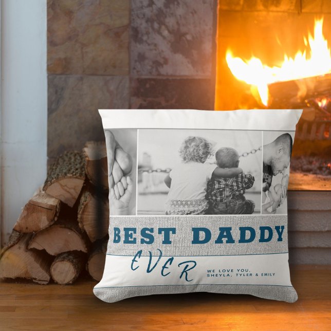 Rustic Blue Best pappa Far's Day Photo Collage Kudde (Skapare uppladdad)
