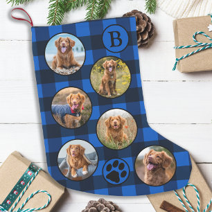 Rustic Blue Black Play Roligt Pet Photo Collage Liten Julstrumpa