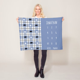 Rustic Blue Black & White Bear Flanals Mönster Fleecefilt