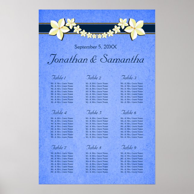 Rustic Blue Blommigt Bröllop 9 Bord Poster (Framsidan)
