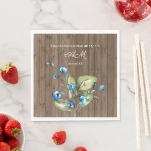 Rustic Blue Blommigt Gracias Por Celebrar mis Quin Pappersservett