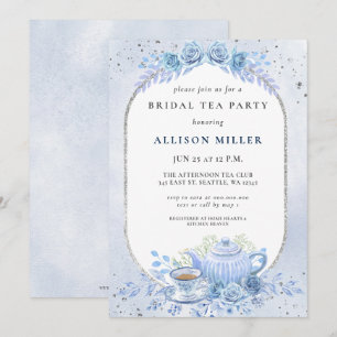 Rustic Blue Blommigt Tea Party Möhippa Inbjudningar