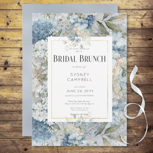 Rustic Blue Blommigt Watercolor Möhippa Brunch Inbjudningar