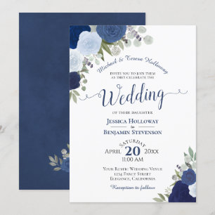 Rustic Blue Boho Watercolor Ro Formal Bröllop Inbjudningar