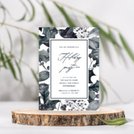 Rustic Blue Botanical Calligraphy Julfest Inbjudningar