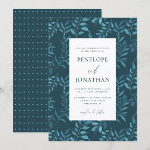 Rustic Blue Botanical med Dots Bröllop Inbjudningar