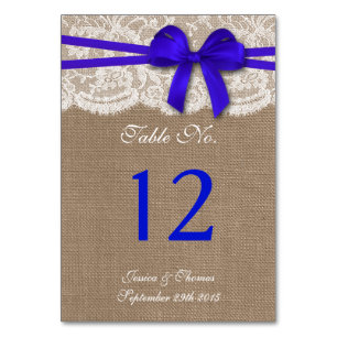 Rustic Blue Bow Bröllop Collection Bordsnummer