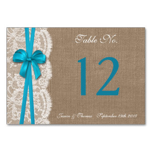 Rustic Blue Bow Bröllop Collection Bordsnummer