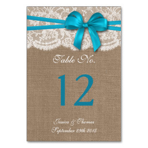 Rustic Blue Bow Bröllop Collection Bordsnummer