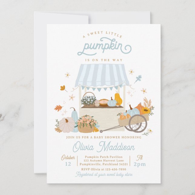 Rustic Blue Boy Pumpkin Baby Shower Inbjudningar (Framsida)