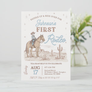 Rustic Blue Brown Cowboy First Rodeo 1:a födelseda Inbjudningar