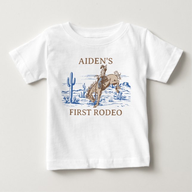 Rustic Blue Brown First Rodeo 1:a födelsedagen T Shirt (Framsida)