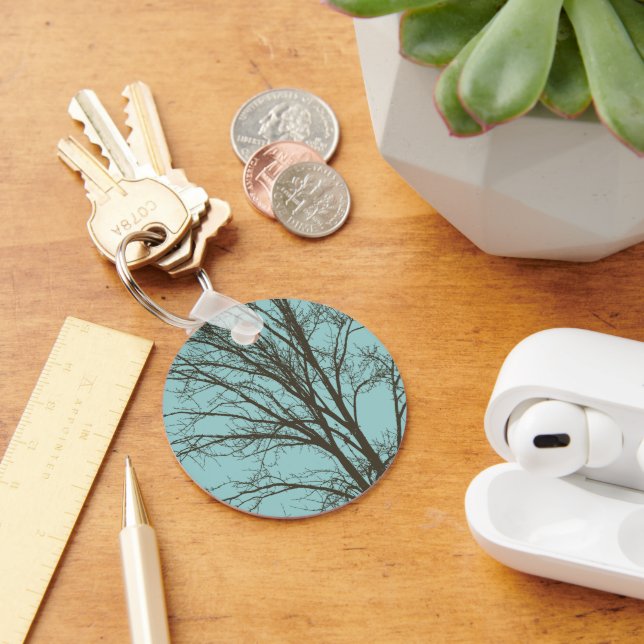 Rustic Blue Brown Träd Grenar Nyckelring (Skrivbord)