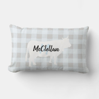 Rustic Blue Buffalo Check Cow | Monogram Lumbarkudde