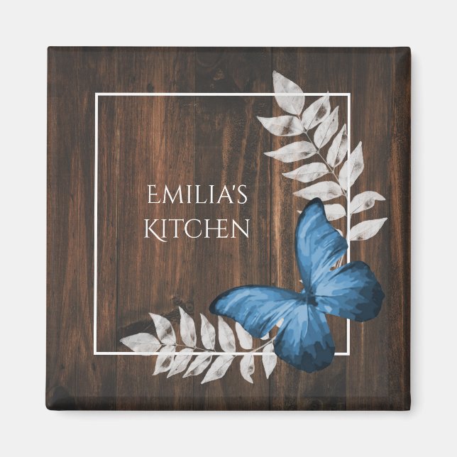 Rustic Blue Butterfly Magnet (Framsidan)