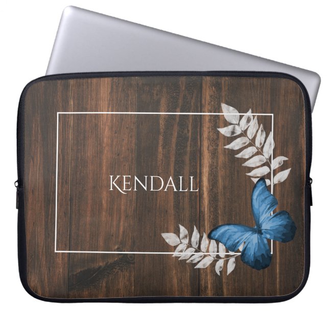 Rustic Blue Butterfly Personlig Laptop sleeve (Framsidan)