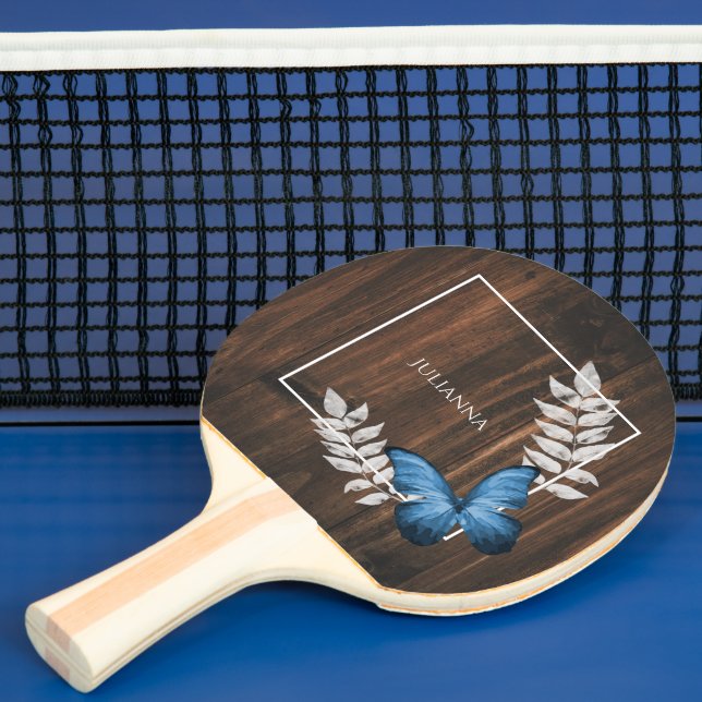 Rustic Blue Butterfly Ping Pong Paddle Pingisracket (Insitu)