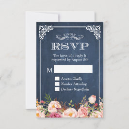 Rustic Blue Chalkboard Rosa Blommigt OSA Reply