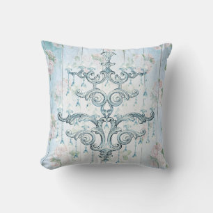 Rustic Blue Chandelier Pärlor Monogram Vintage Kudde